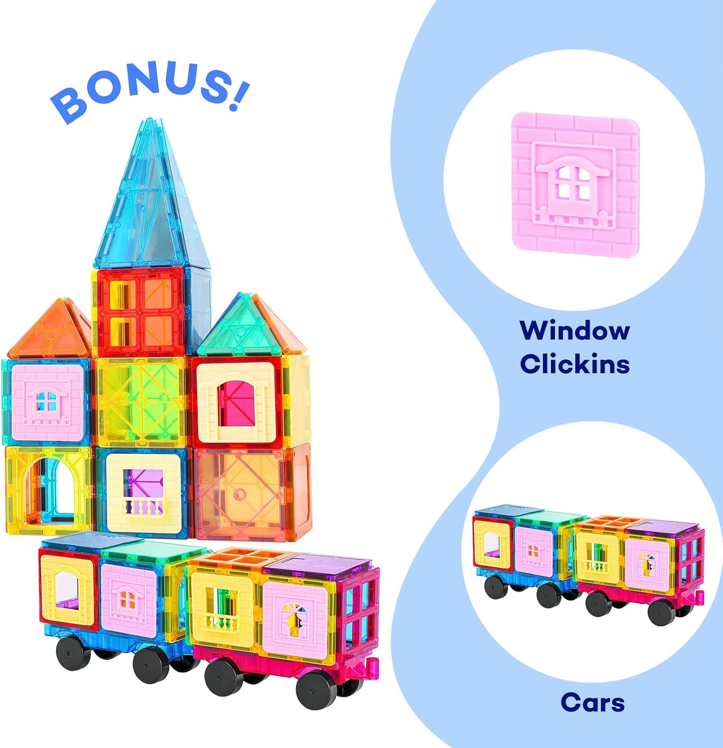 Hot Anbalulu Magnetic Tiles 100PCS with 2 Cars, STEM Educational Building Blocks for Kids Ages 3-9, Magnet Construction Toys Gift for Toddlers