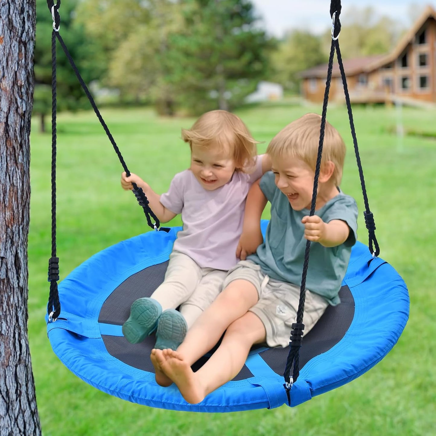 Hot Trekassy 700lb 40 Inch Saucer Tree Swing for Kids Adults Outdoor 900D Oxford Waterproof with 2pcs Tree Hanging Straps, Steel Frame and Adjustable Ropes Blue