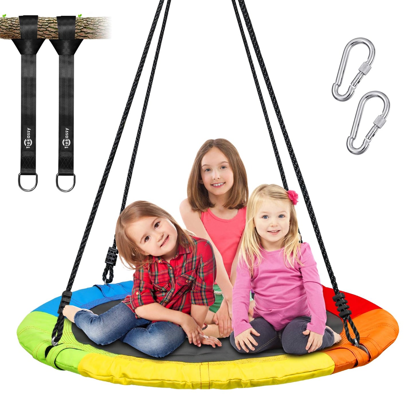 Hot Trekassy 700lb 40 Inch Saucer Tree Swing for Kids Adults Outdoor 900D Oxford Waterproof with 2pcs Tree Hanging Straps, Steel Frame and Adjustable Ropes Blue