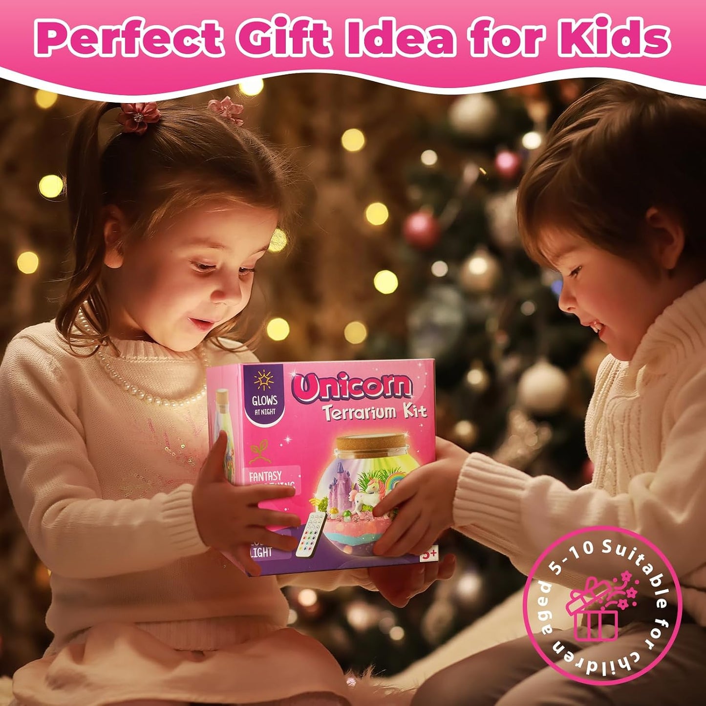 HotJOYEEMAX Unicorn Light-Up Terrarium Kit for Kids - LED Night Light Birthday Gift for Girls Ages 4 5 6 7 8-12 Year Old - Unicorn Toys for Girls - DIY Arts and Crafts Kit for Kids