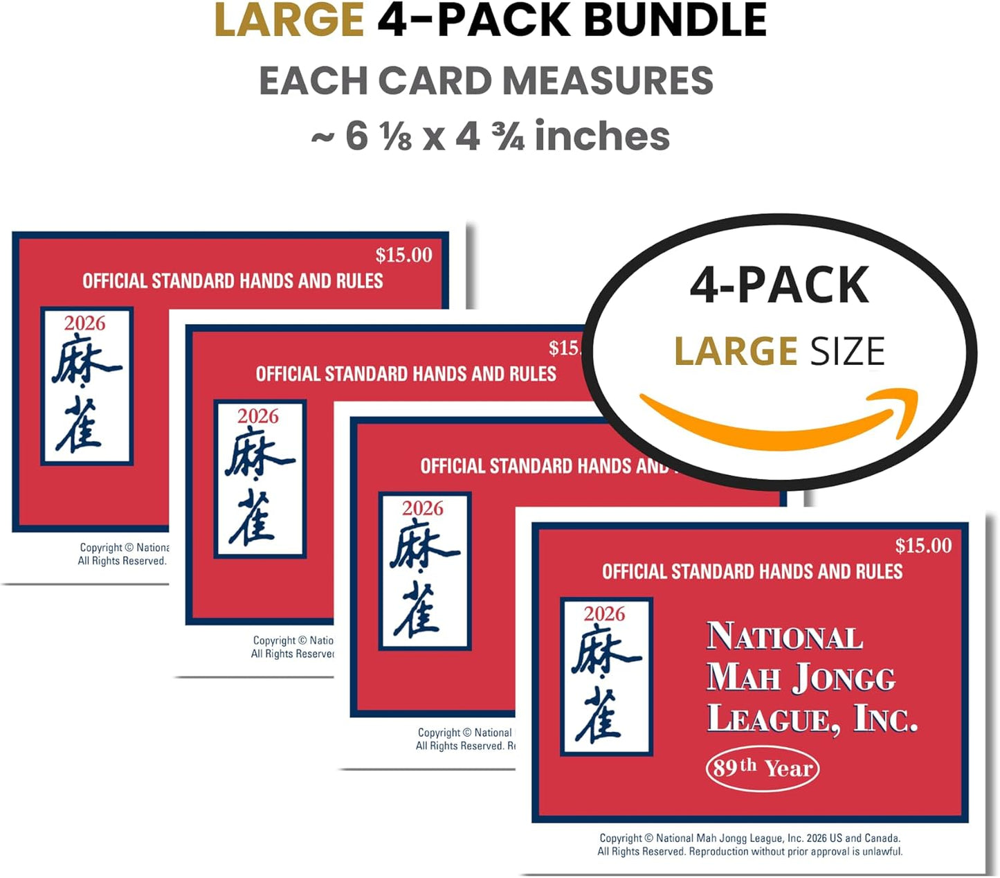 HotNational Mah Jongg League 2026 Mahjong Large Size Cards Four-Pack Bundle - Official Hands and Rules for American Mahjong (Four Large-Size Cards)