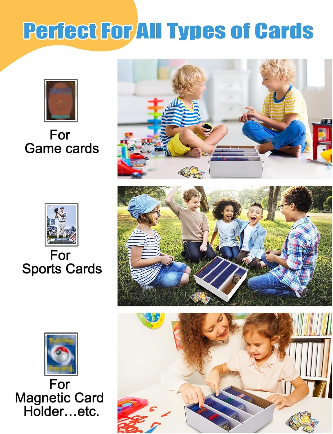 Hot4 Pack Sports Card Boxes 3120 Count Cardboard Card Storage Box White Bulk Card Storage Baseball Card Boxes with 10 Dividers Sports Cards Storage Box for Card Game Baseball Card Storage Boxes