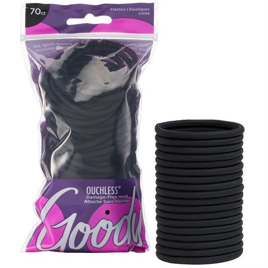 HotGoody Ouchless Hair Elastics – No Pull, No Breakage, Tangle-Free Hold for Thick, Curly, Coily & Textured Hair – 70 Count, Black, Long-Lasting Ponytail Holders for Women & Men