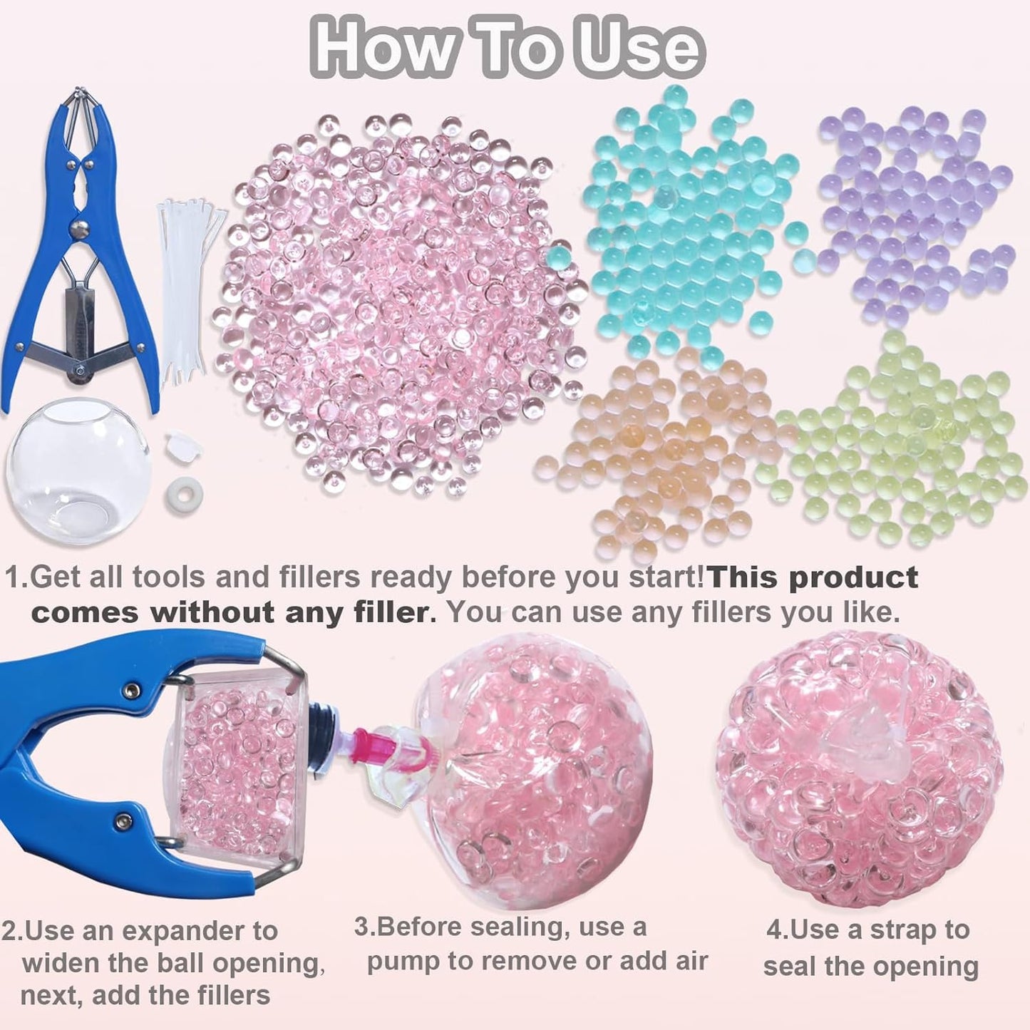Hot 15pcs DIY Stress Ball Kit – Blank Skins with Air Pump & Expander Tool for Making Pressure Balls, Make Your Own Fidget Pressure Balls (15Transparent)