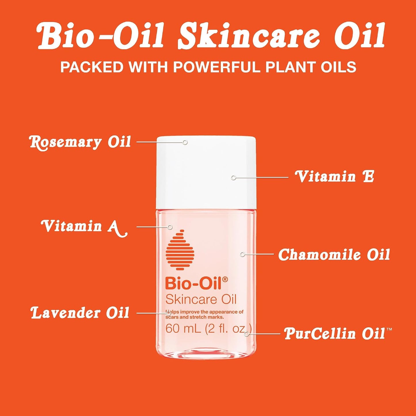 HotBio-Oil Skincare Body Oil Serum, Scars & Stretch Marks, 2 fl oz | Dermatologist Recommended, Vitamin E & A, Dry & Sensitive Skin, Non-Comedogenic, Face and Body, Scar Treatment