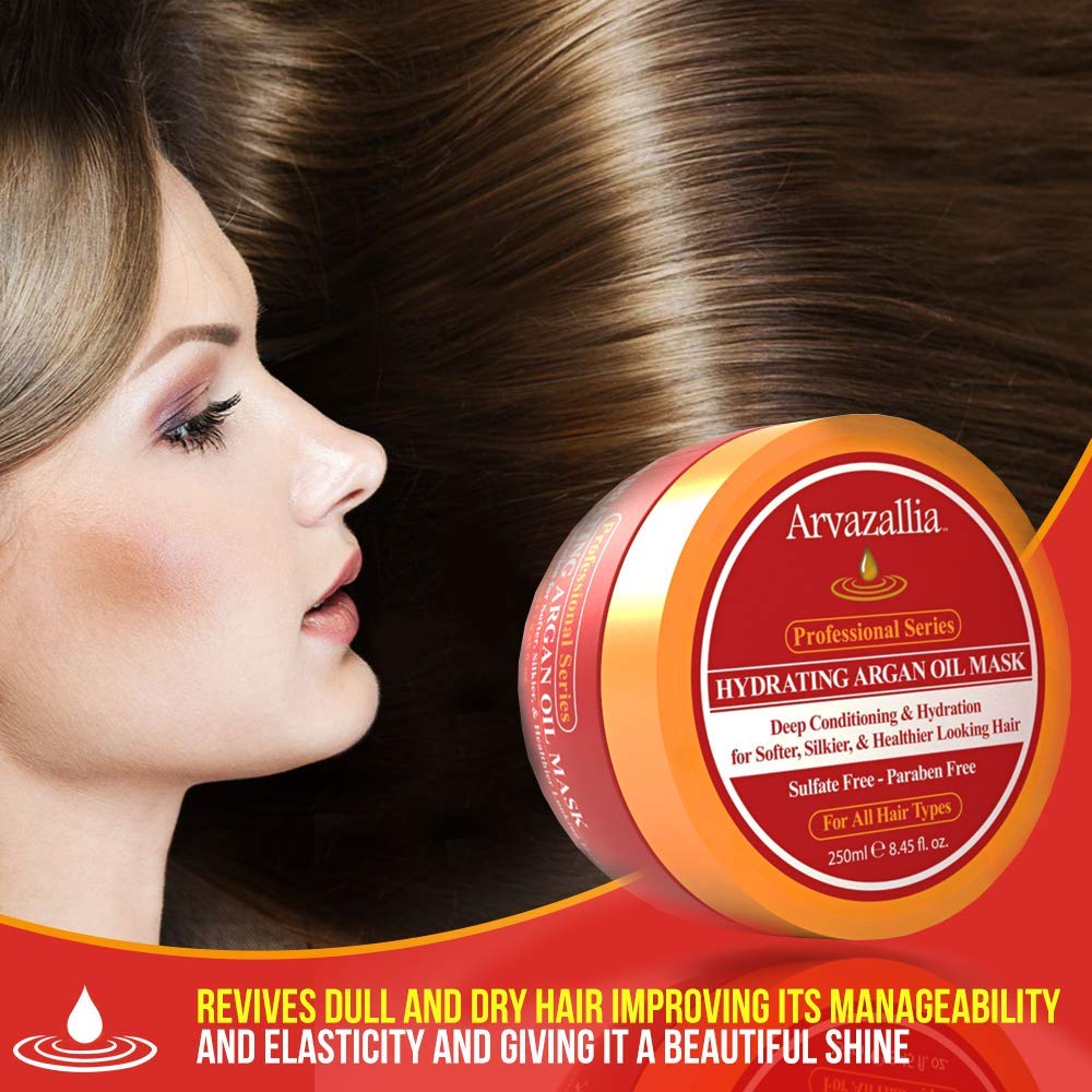 HotArvazallia Hydrating Argan Oil Hair Mask and Deep Conditioner for Dry or Damaged Hair (8.45 oz Jar)