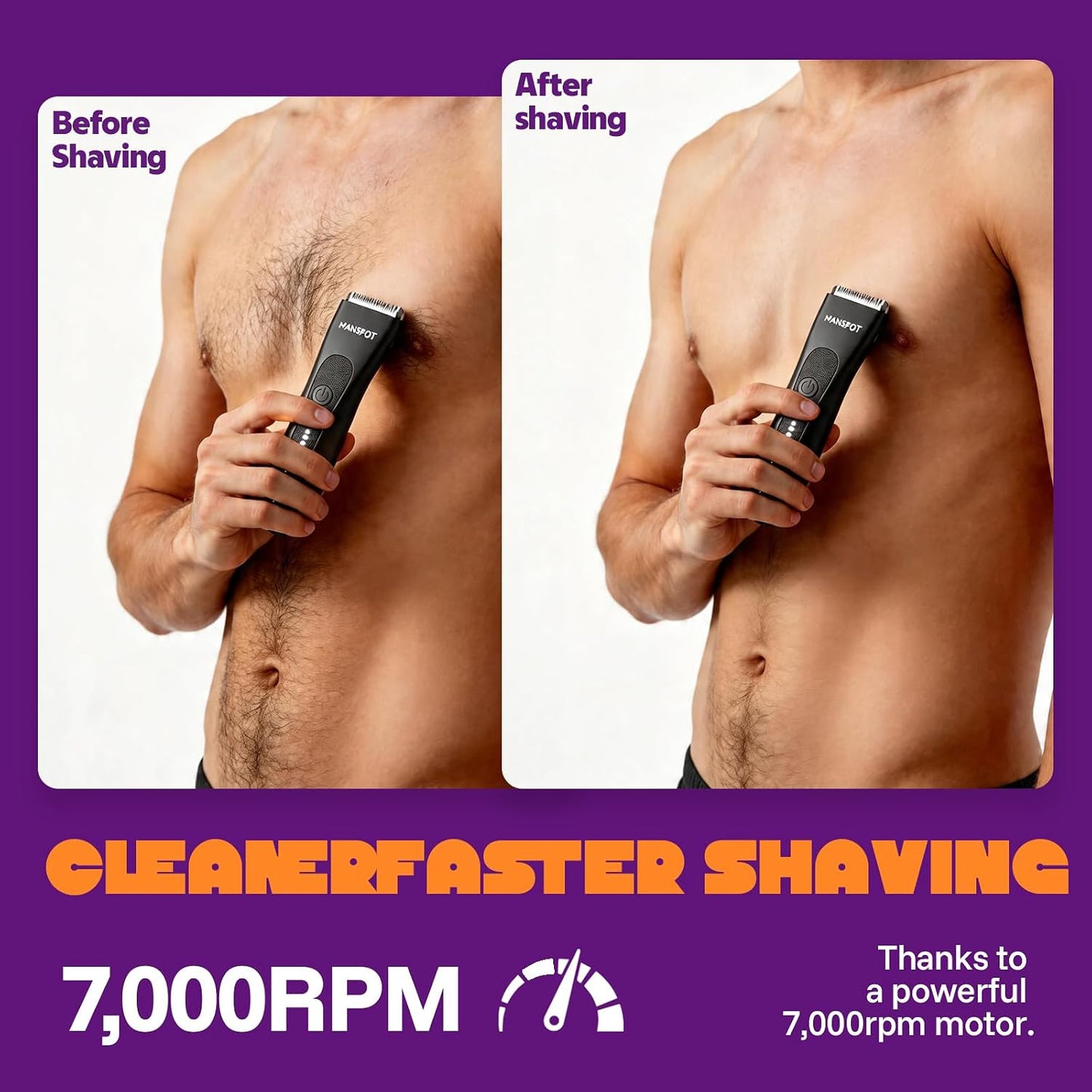 HotMANSPOT Manscape Groin & Body Hair Trimmer for Men, Electric Ball Pubic Trimmer Shaver,Manscape Kit with 4 Guard,Replaceable Ceramic Blade Heads,Waterproof Wet/Dry Shaver,90 Minutes Shaving