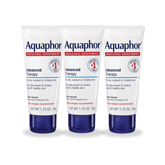 HotAquaphor Advanced Therapy Healing Ointment, Hypoallergenic, Fragrance Free Body Moisturizer for Dry Skin and Minor Wound Care, Travel Size Skin Care Set, 1.75 Oz Tube, Pack of 3