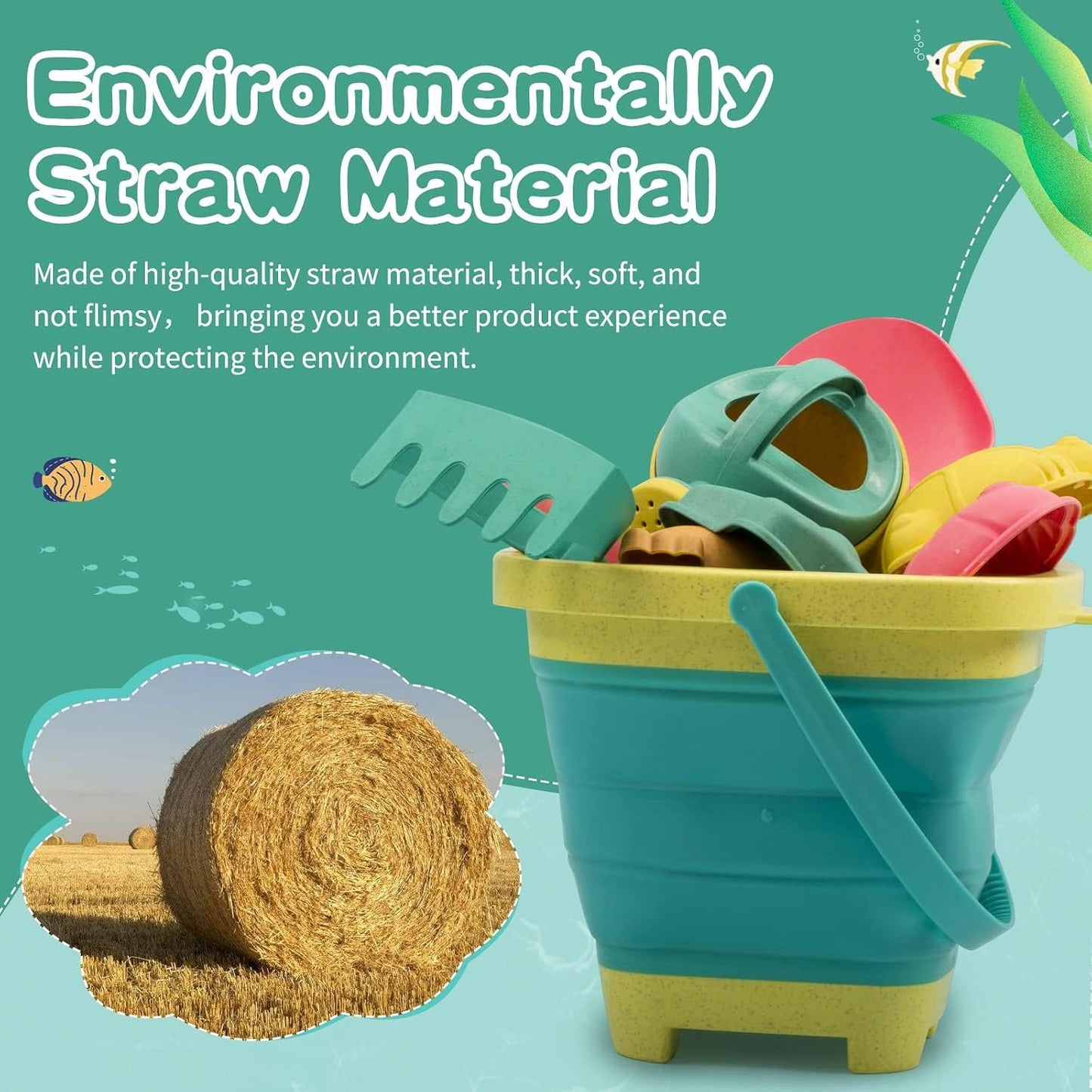 Hot Sawaruita Beach Toys for Kids - Sand Toys Set Includes Collapsible Sand Bucket Shovel and Sand Rake Toy for Beach 12 PCS, Sandbox Toys Sandcastle Building Kit (A)