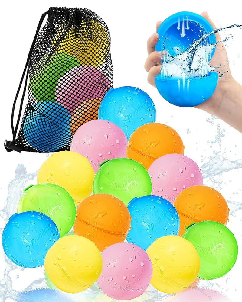 Hot Tlitlimom 16Pcs Reusable Water Bomb Balloons, Pool Beach Toys for Kids ages 3-12, Summer Toy Water Toy for and Girls, Outdoor Activities Water Games Toys Self Sealing Water Splash Ball for Fun