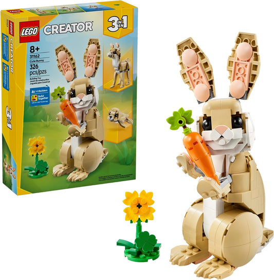 Hot LEGO Creator 3 in 1 Cute Bunny 31162 | Building Toy, Girls & Boys, Ages 8+, Choose Your Build W/ 3 Options, 326 pcs, Display in Bedroom or Bookshelf, Gift Idea