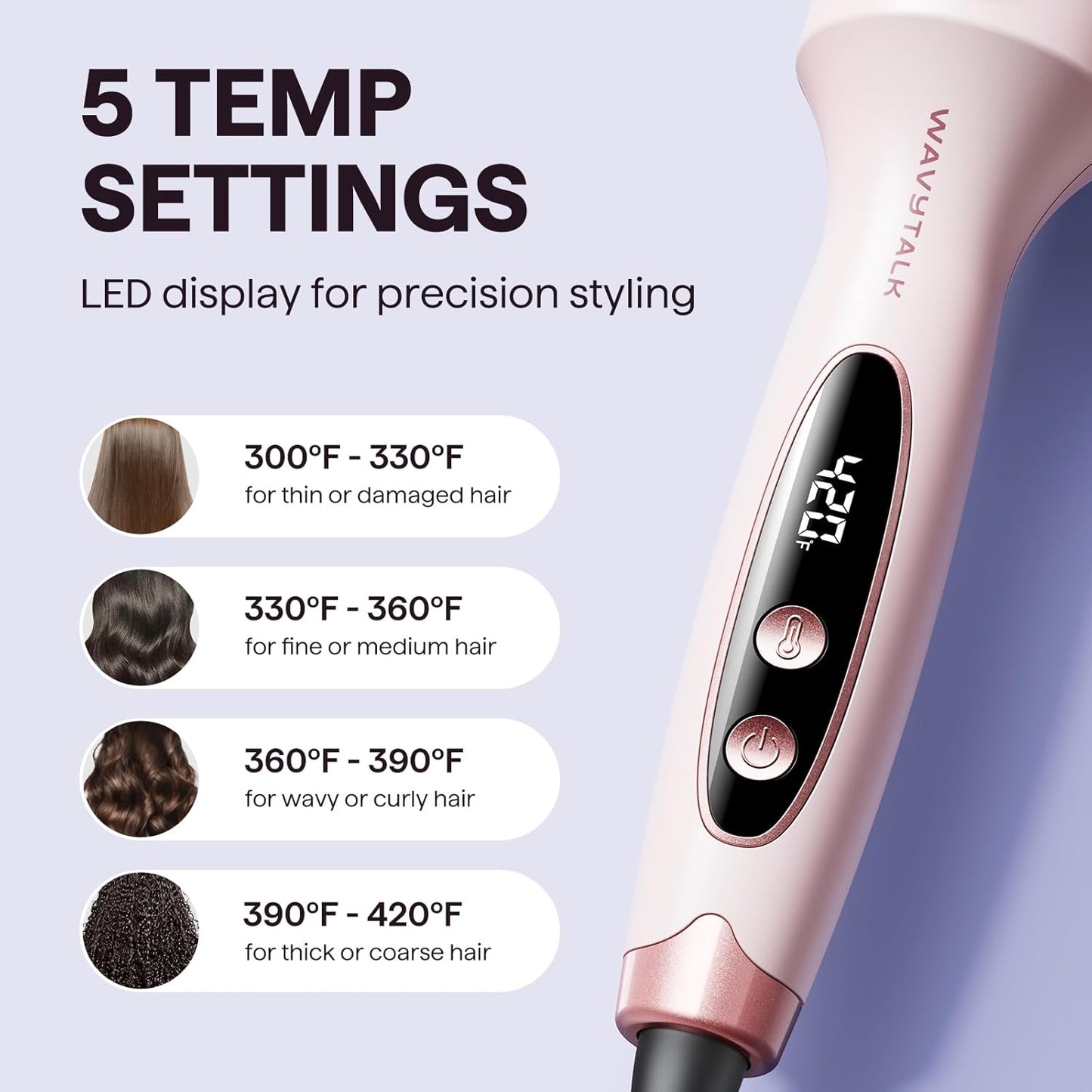 HotWavytalk Thermal Brush Blowout Boost 1.5″ Heat Round Brush for Blowout Look | Negative Ion Technology, Tourmaline Ceramic, 5 Temperature Settings Dual Voltage, Less Damage, Sakura Pink