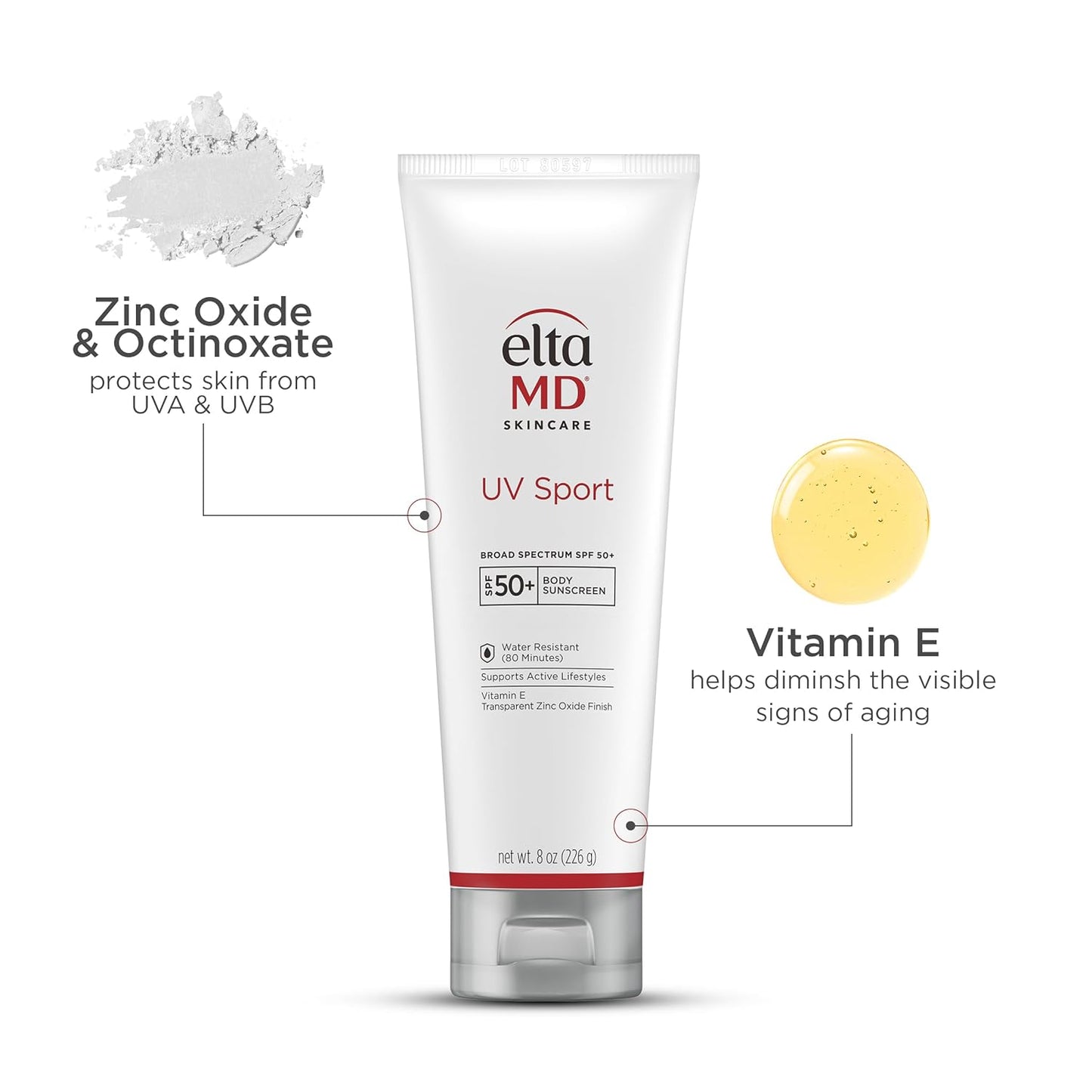 HotEltaMD UV Sport Sunscreen Lotion SPF 50 - Face and Body Sunscreen SPF 50, Water & Sweat Resistant, Zinc Oxide Formula for Active Lifestyles