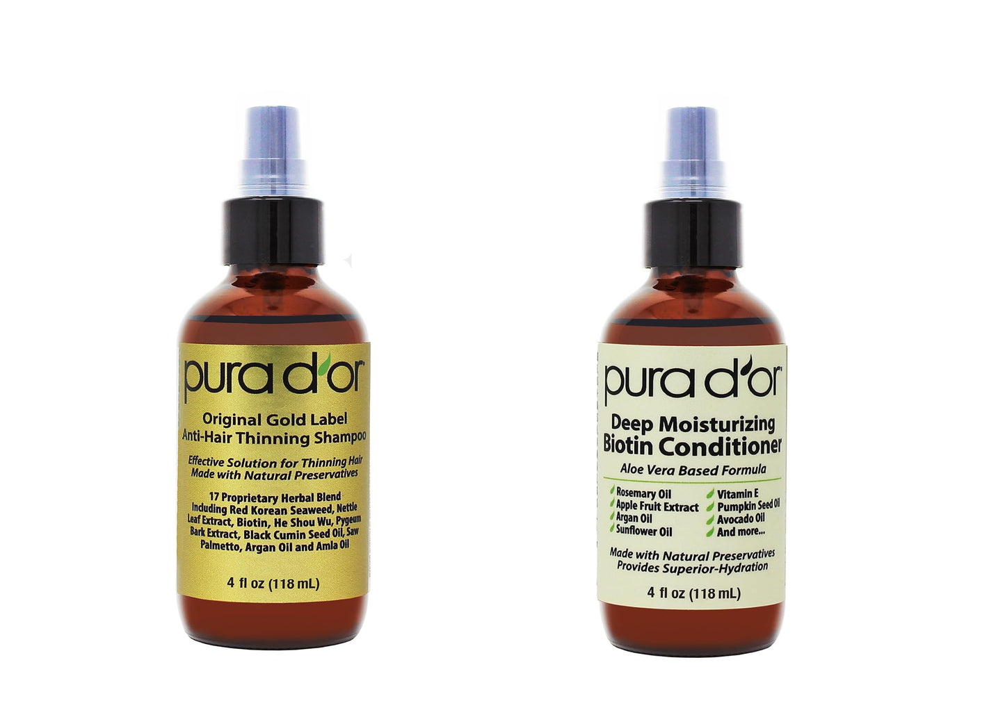 HotPURA D'OR Anti-Thinning Biotin Shampoo & Hair Regrowth Conditioner, CLINICALLY TESTED Effective Results, Thickening Herbal Blend For Women & Men, Original Gold Label Set, Natural Earthy Scent, 16oz x2