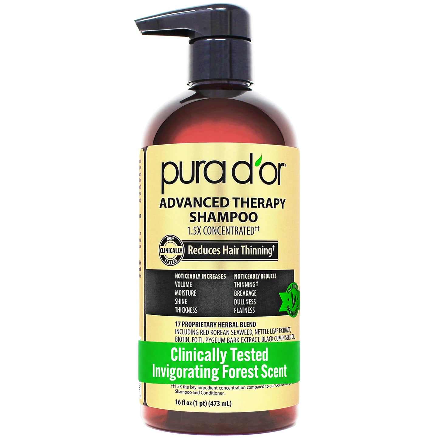 HotPURA D'OR Original Gold Label Anti-Thinning Shampoo - CLINICALLY TESTED - Biotin & Argan Oil – Sulfate-Free Strengthening & Volumizing for Fuller-Looking Hair, Men & Women, Natural Earthy Scent 16 oz