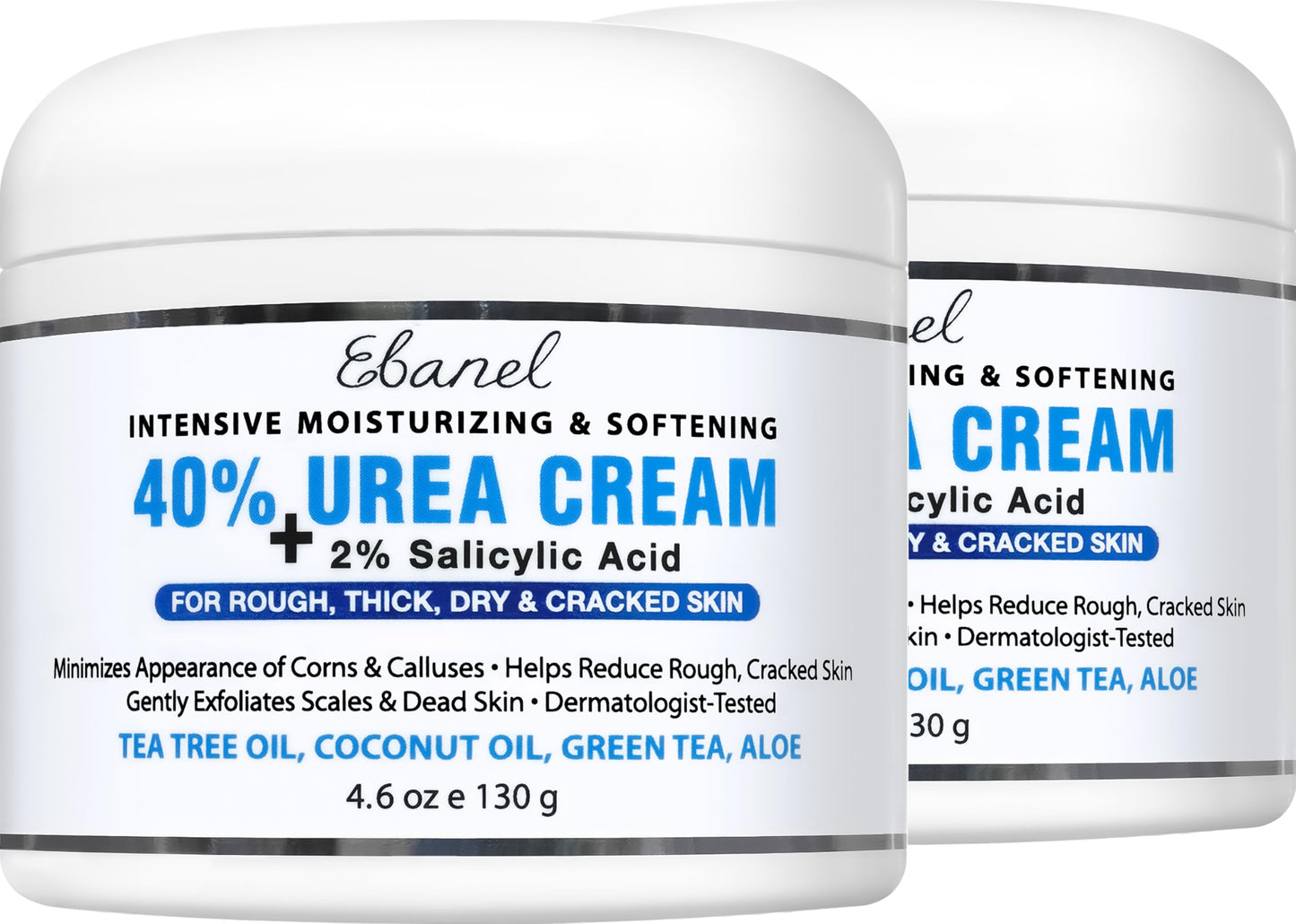 HotEbanel Urea Cream 40% plus Salicylic Acid 2% for Dry Cracked Feet Skin | Deeply Moisturizes & Softens Dry Cracked Heels, Feet, Knees, Elbows, Hands, Rough Dead Skin Callus Remover Toenail Softener