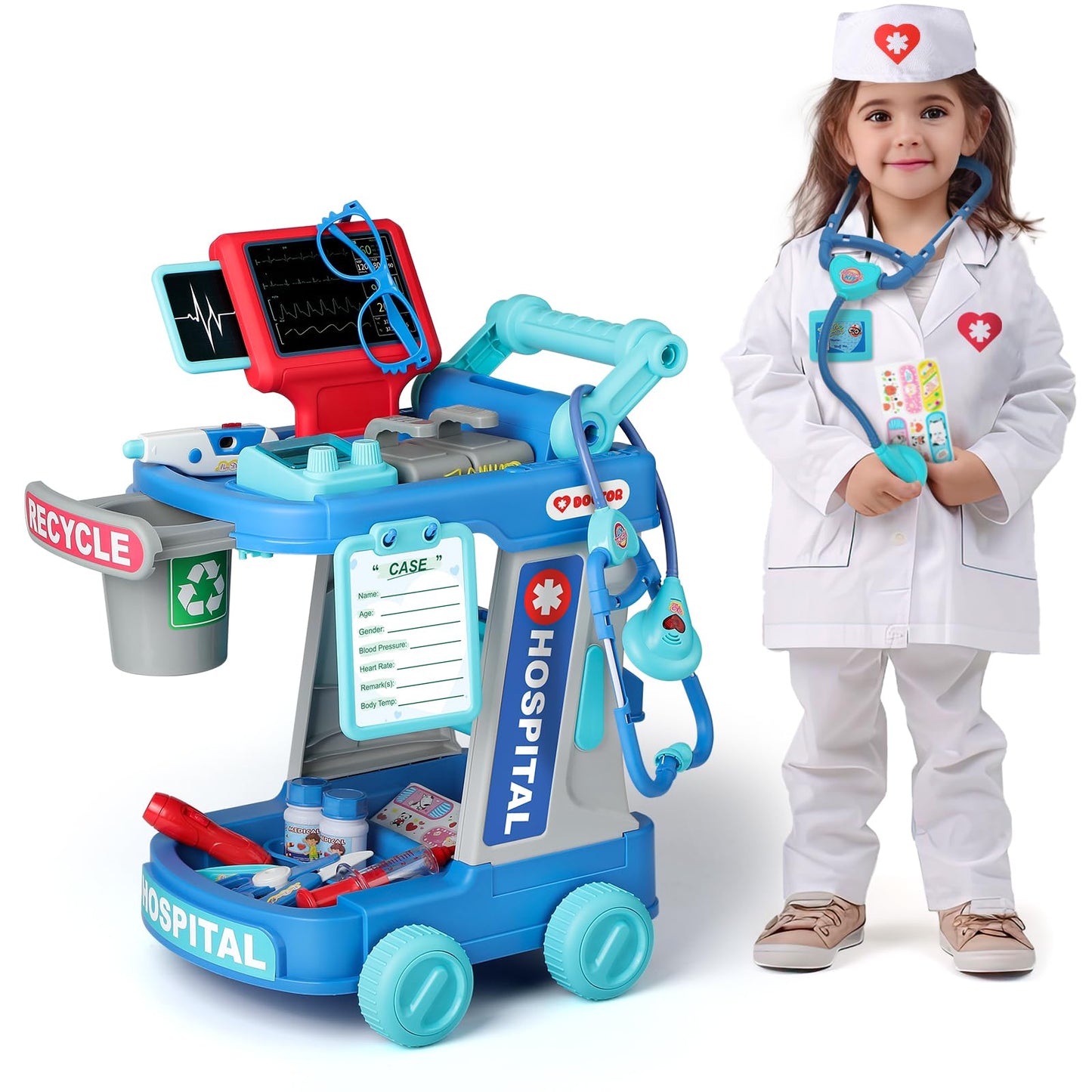 Hot Liberry Toddlers Doctor Kit Toy for Girls Boys Ages 2 3 4 5, Pink | Kids Doctor Playset with Cart, Costume & Stethoscope, Role Play, Pretend Play Medical Toys, Birthday Gift