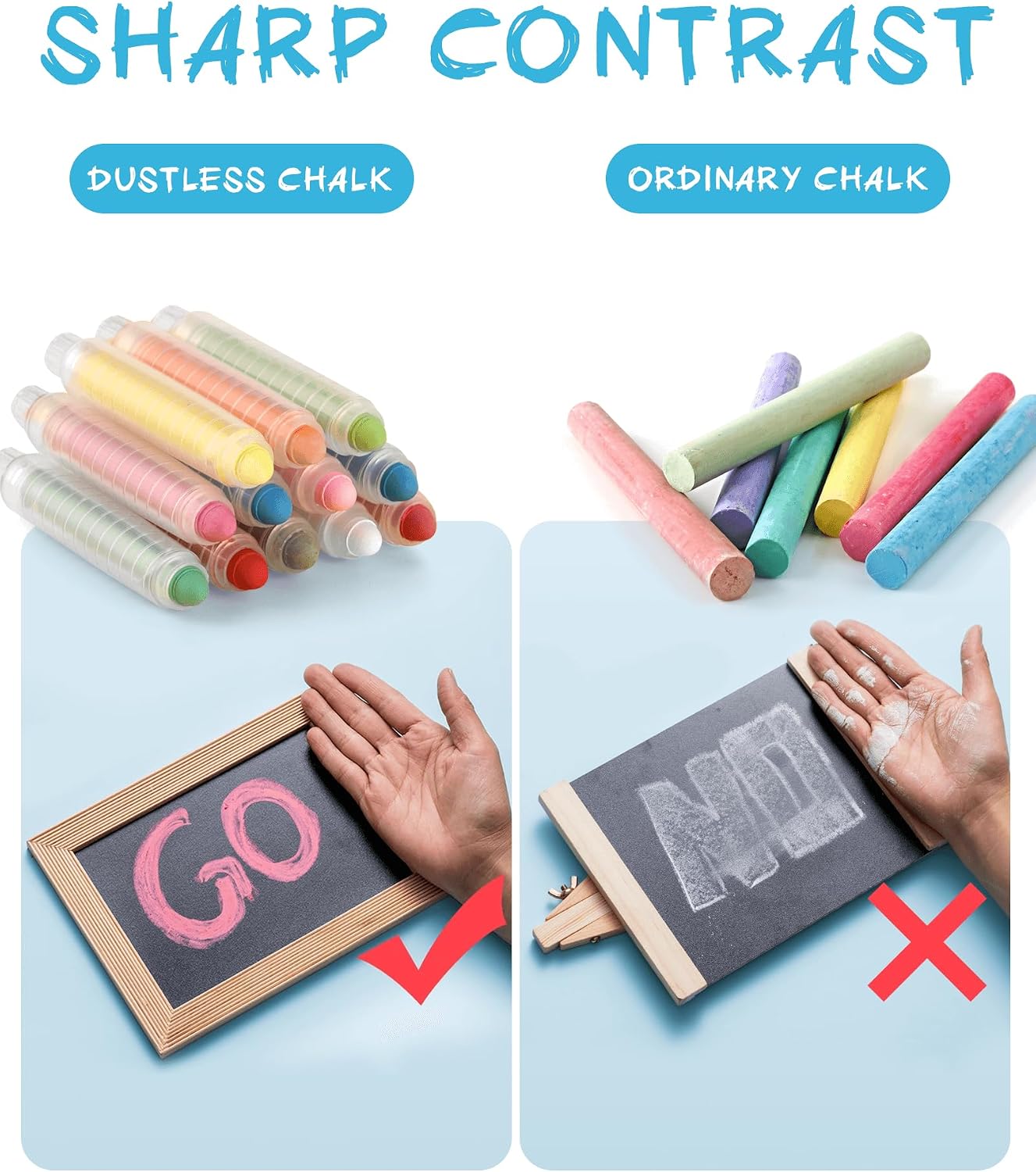 HotNewFamily Dustless Chalk for Kids with Holder, 12 Colors Non-Toxic Chalkboard Chalk, Mess-Free Drawing Chalk for Toddlers, Blackboard, Easel Board, Classroom & Home Art Supplies