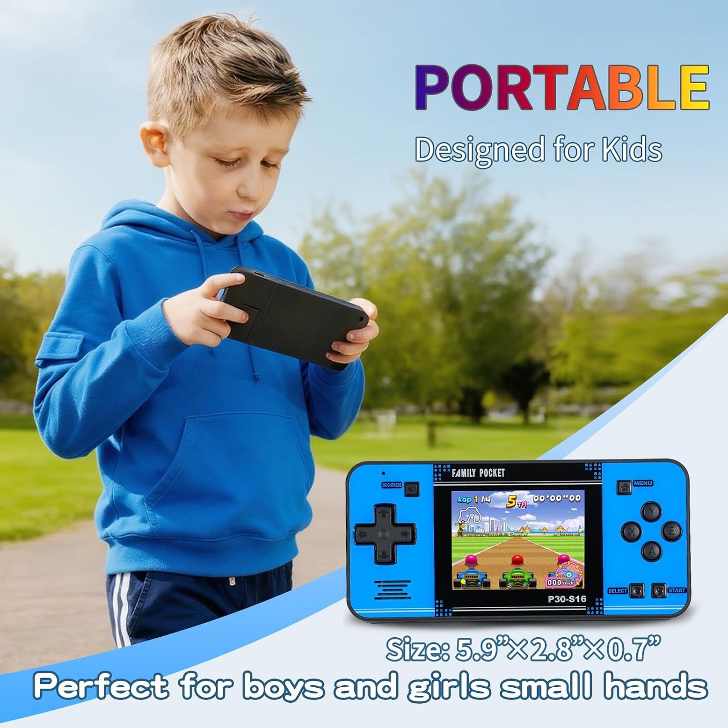 Hot Handheld Game for Kids -Preloaded 220 Retro Video Games, Portable Gaming Player with Rechargeable Battery 3.0" LCD Screen, Mini Arcade Electronic Toy Gifts for Boys Girls (Black+Blue)