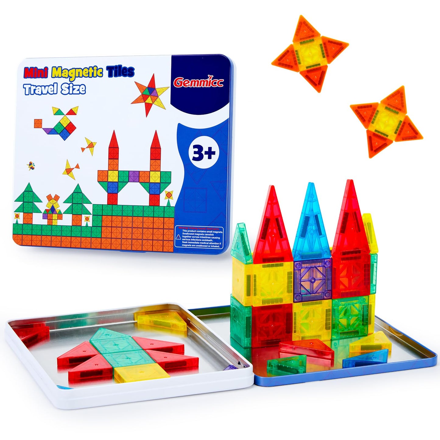 Hot Gemmicc 100 PCS Magnetic Tiles with 2 Cars, STEM Approved Educational Magnet BuildingToys, Magnet Puzzles Stacking Blocks for Boys Girls