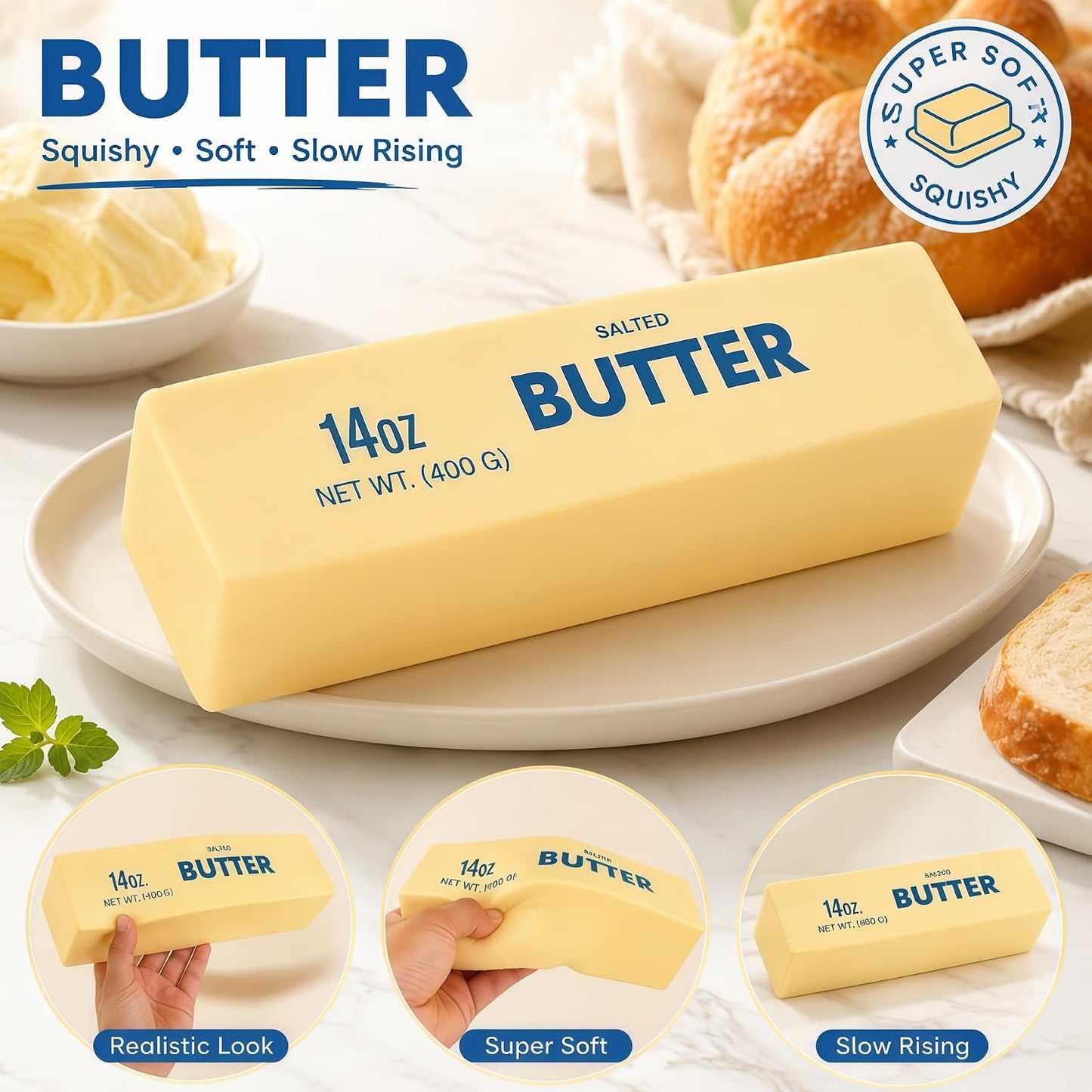 Hot Giant Butter Squishy Toys,Soft Slow Rising Butter Stick Squishy,Realistic Food Squishies,Big Squishy Butter Stress Relief Squeeze Toy (Large)