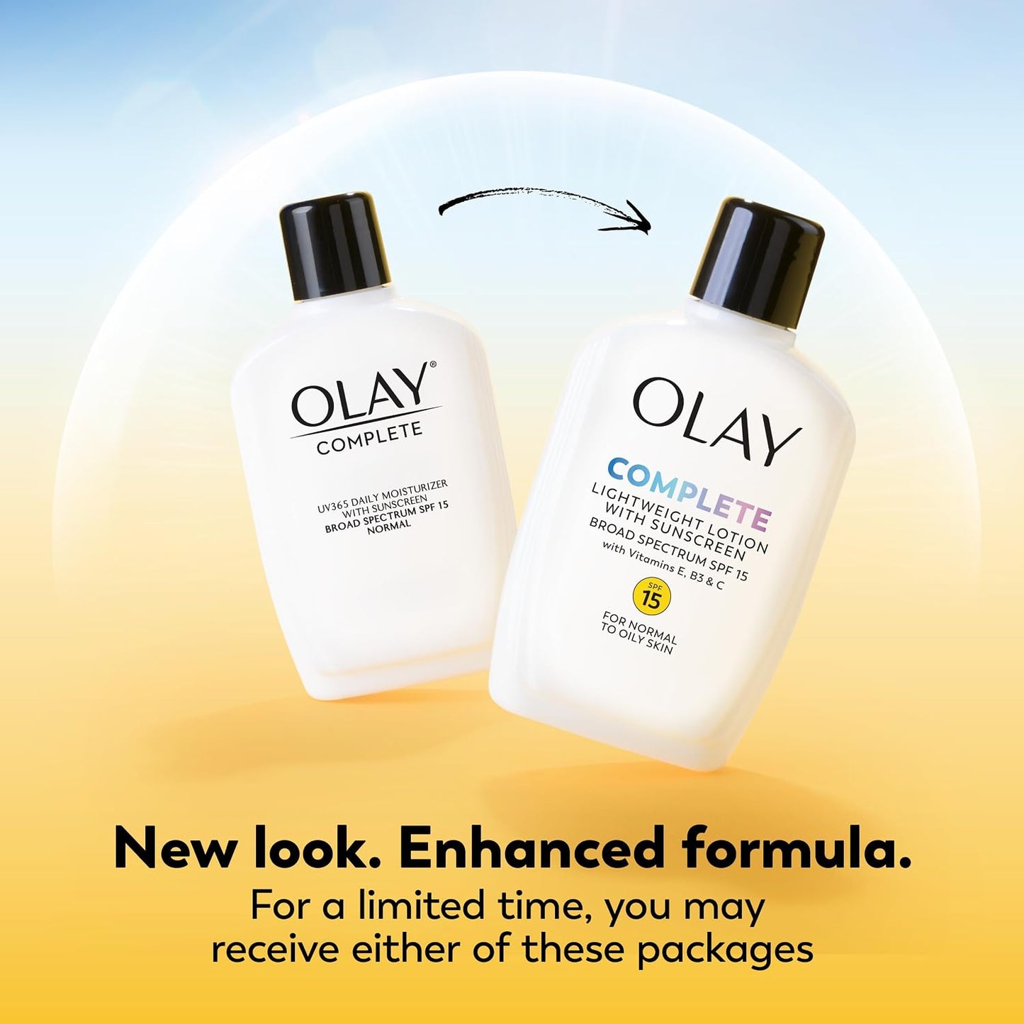 Hot Olay Face Moisturizer, Complete with Sunscreen SPF 15, Daily Facial Lotion for Normal Skin, Lightweight Hydrating Broad Spectrum Sun Protection - Vitamin C, E, and Niacinamide - 6 Oz 2 Pack