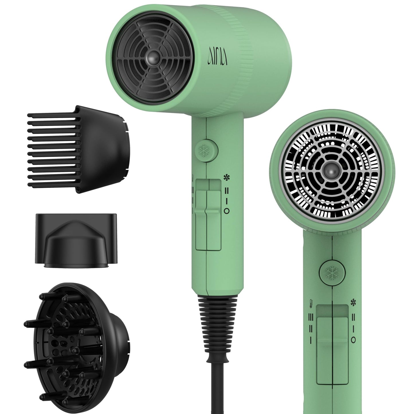 HotAINA Diffuser Hair Dryer Full-Featured Blow Dryer 110V/1600W(Vader Black) | 3 Heat/2 Speed|Cold shut button|Lightweight|Compact Size|High Temp|Low Airflow|Same Results|Less Expense