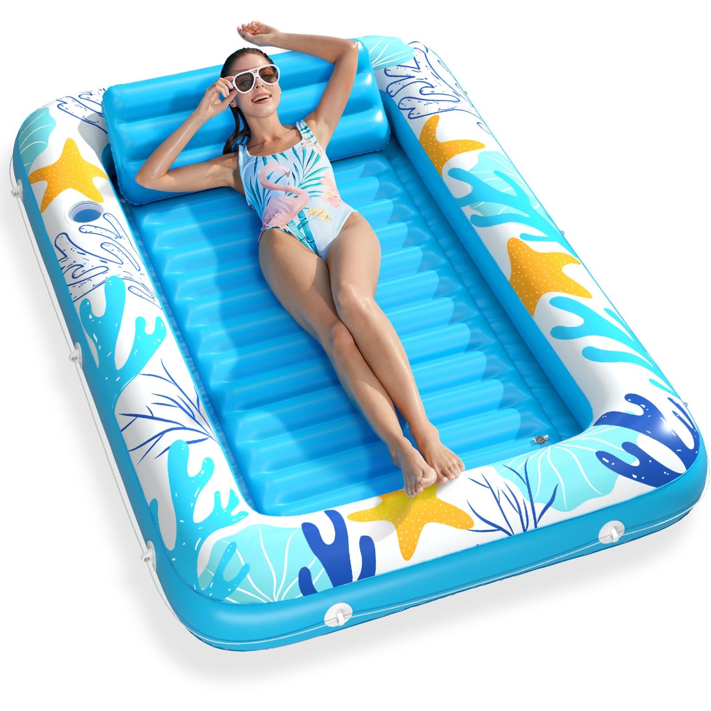 Hot Inflatable Tanning Pool Lounger Float - Jasonwell 4 in 1 Sun Tan Tub Sunbathing Pool Lounge Raft Floatie Toys Water Filled Tanning Bed Mat Pad for Adult Blow Up Kiddie Pools Kids Ball Pit (Rose,L)