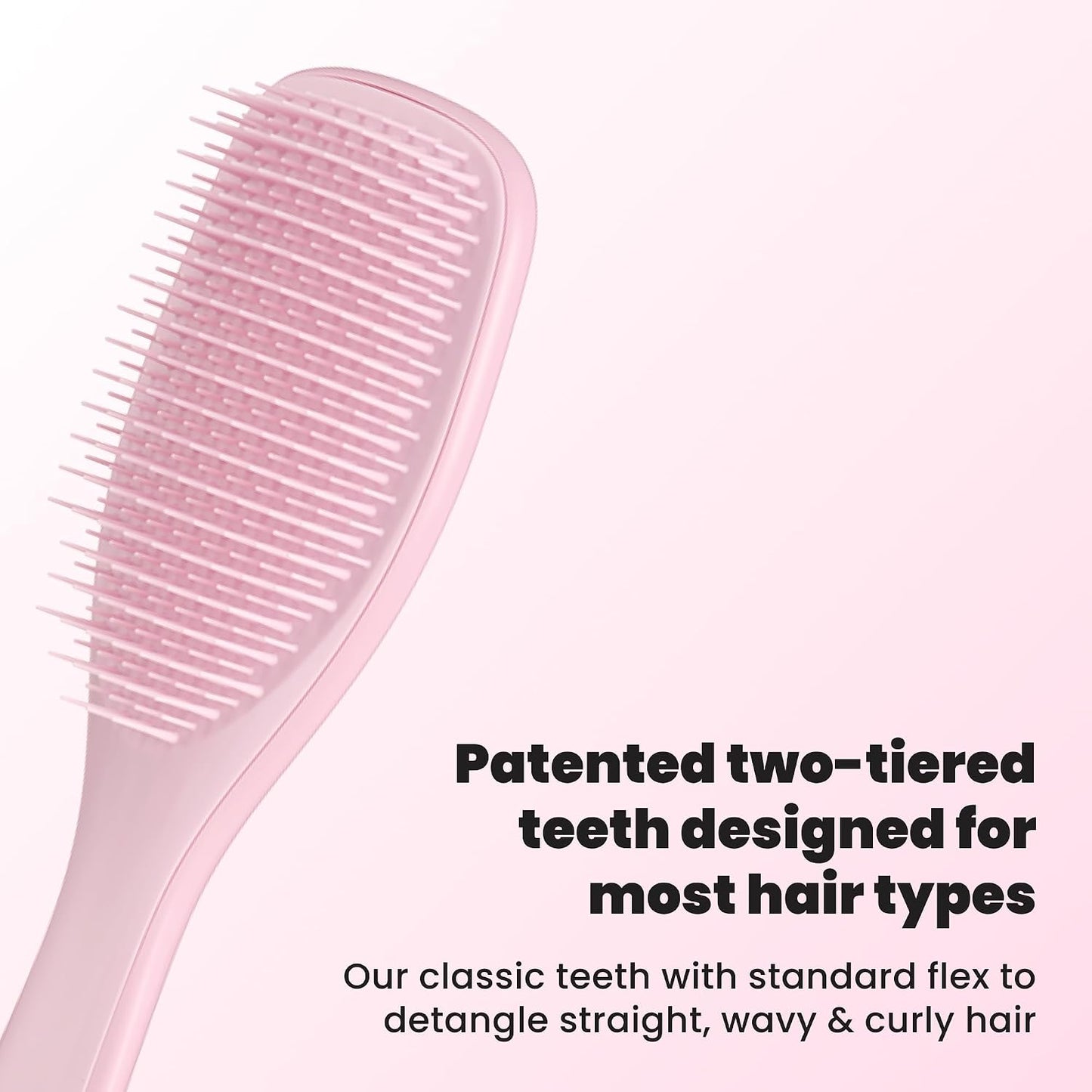 HotTangle Teezer Ultimate Detangler Brush, Straight to Wavy, Millennial Pink | Patented two-tier, regular-flex teeth reduce breakage & split ends on wet or dry hair; Shower-friendly hairbrush for all ages