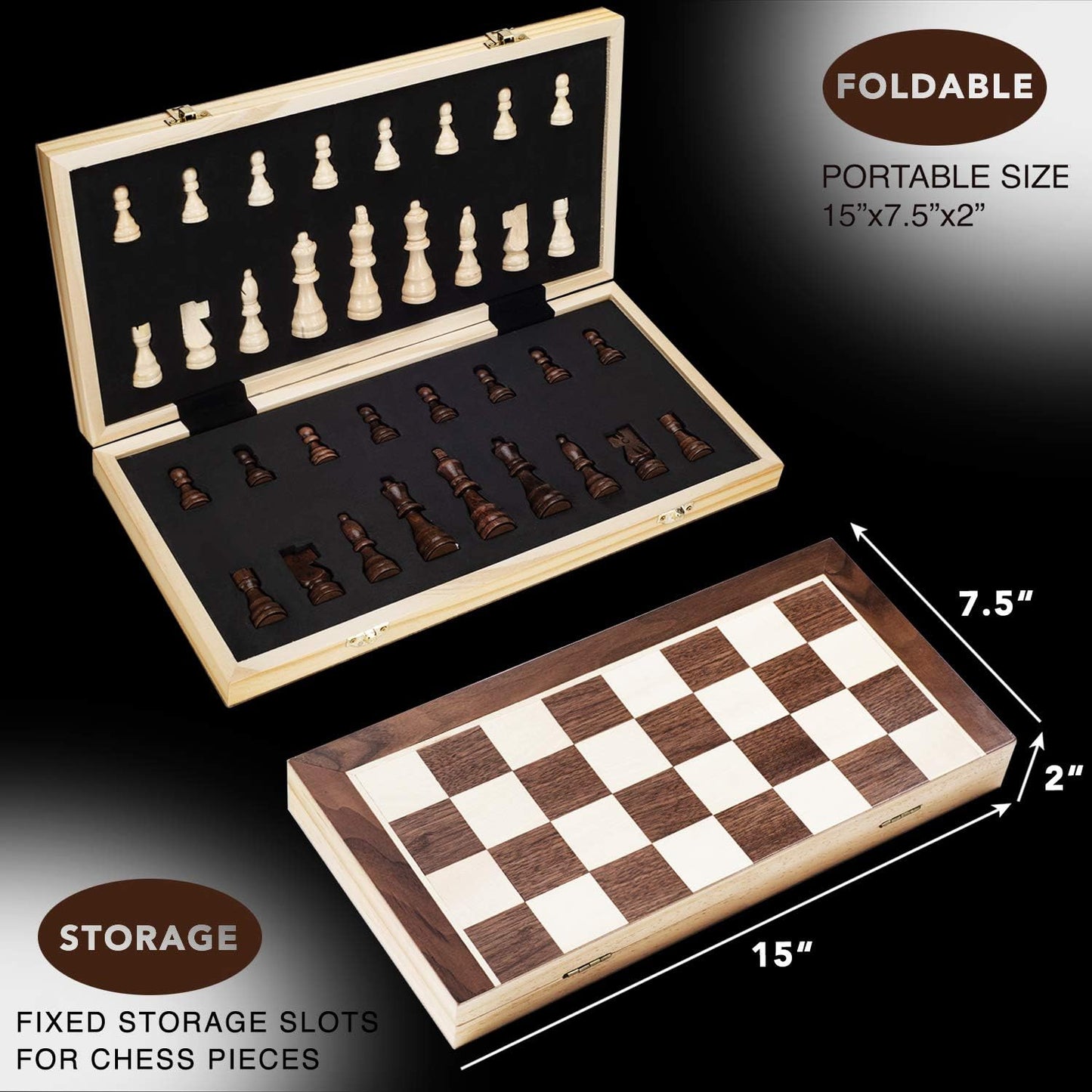 Hot AMEROUS 15 Inches Magnetic Wooden Chess Set - 2 Extra Queens - Folding Board - Pieces Storage Slots, Handmade Portable Travel Chess Game - Beginner Chess Set for Kids, 6 up Age