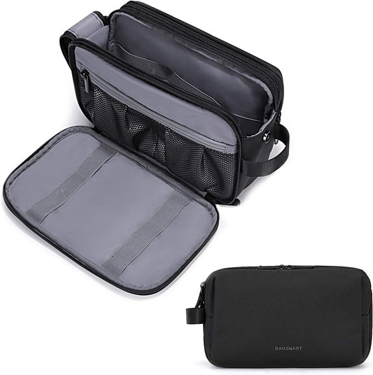 HotBAGSMART Toiletry Bag for Men, Travel Toiletry Organizer Dopp Kit Water-resistant Shaving Bag for Toiletries Accessories, Door Room Essentials, Black-medium