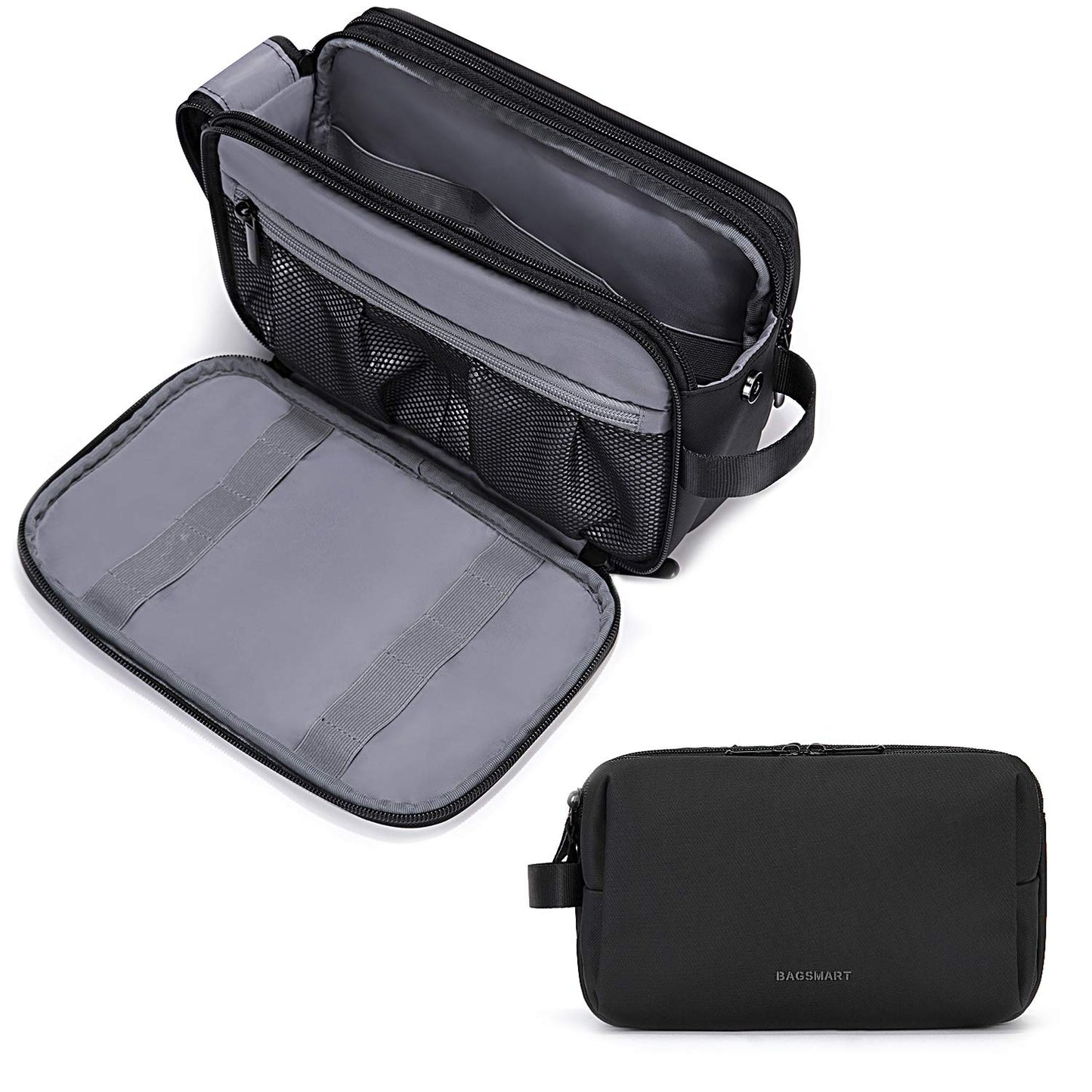 HotBAGSMART Toiletry Bag for Men, Travel Toiletry Organizer Dopp Kit Water-resistant Shaving Bag for Toiletries Accessories, Door Room Essentials, Black-medium