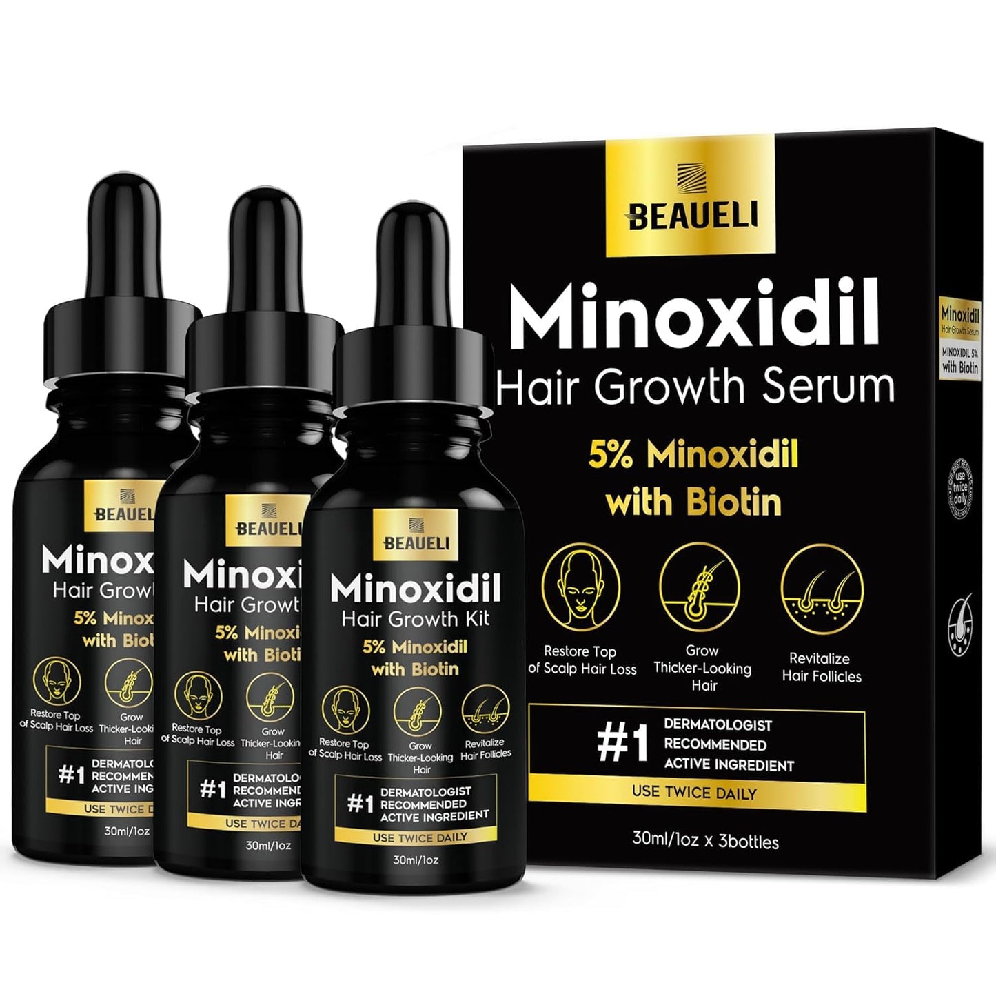 Hotbeaueli 5% Minoxidil for Men & Women Hair Growth, Beard Growth, Hair Loss Treatment, Unisex Adult 1oz