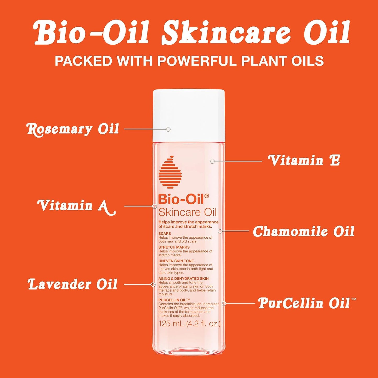 HotBio-Oil Skincare Body Oil Serum, Scars & Stretch Marks, 4.2 fl oz | Dermatologist Recommended, Vitamin E & A, Dry & Sensitive Skin, Non-Comedogenic, Face and Body, Scar Treatment