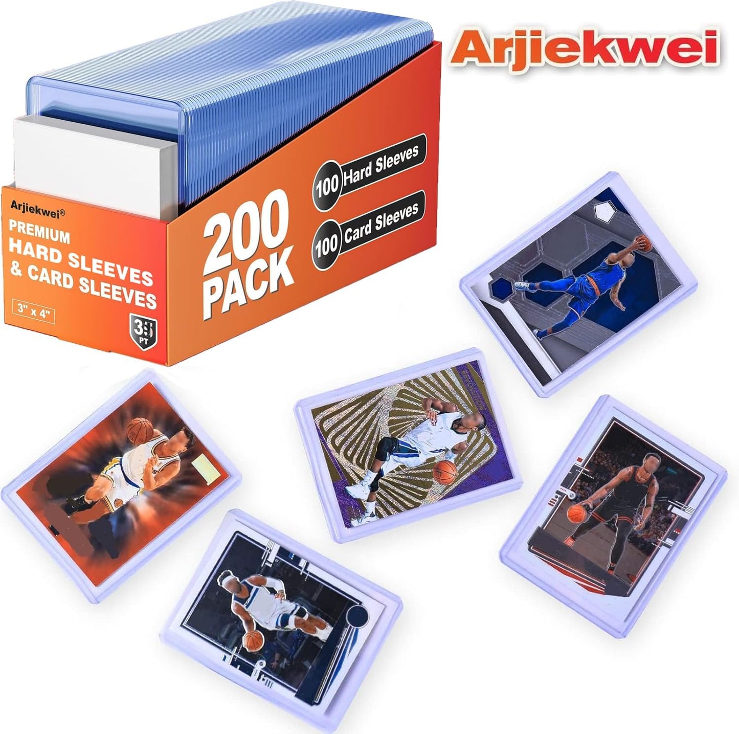 HotCard Sleeves Hard Plastic, Arjiekwei 3"X 4" Baseball Cards Protectors Plastic, Trading Card Holder for Trading Sports Baseball Football Game Cards (200 Hard Sleeve + 200 Soft Sleeves)