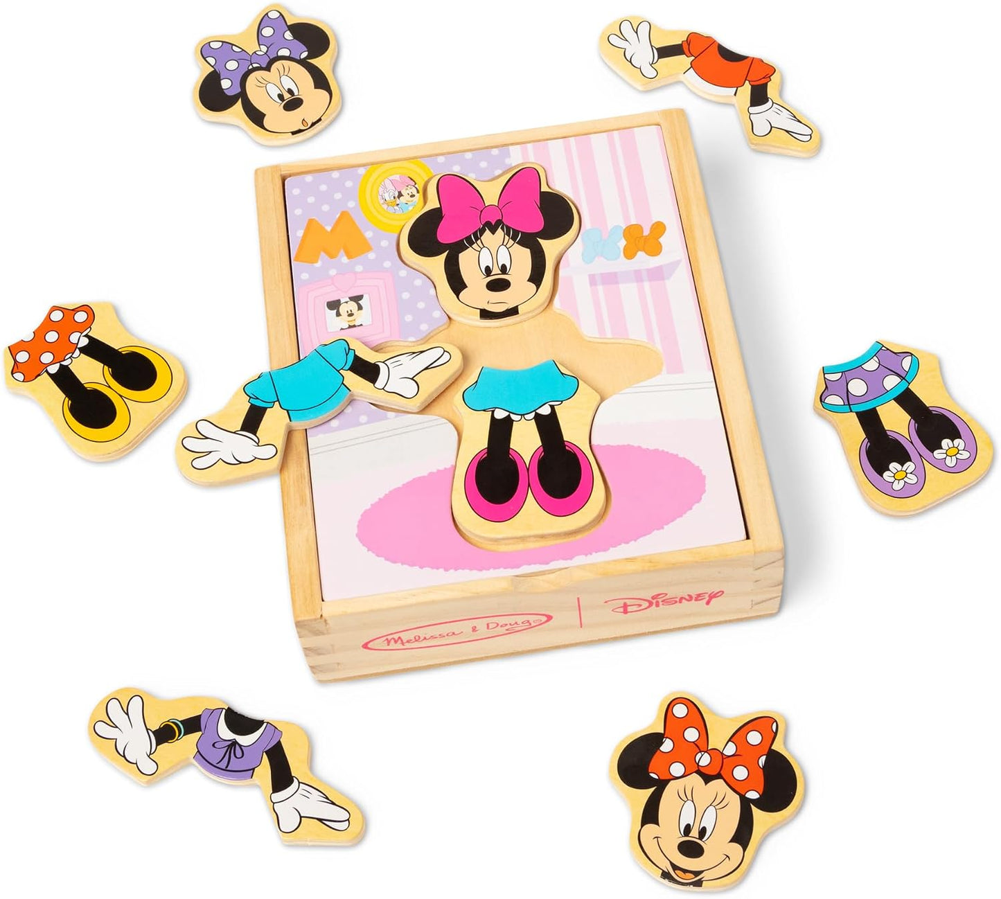 HotMelissa & Doug Disney Minnie Mouse Dress-Up Puzzle, 18 Pieces Mix and Match Outfits, Sorting & Matching Toy with Storage Case, Educational Puzzle for Toddlers Ages 3+