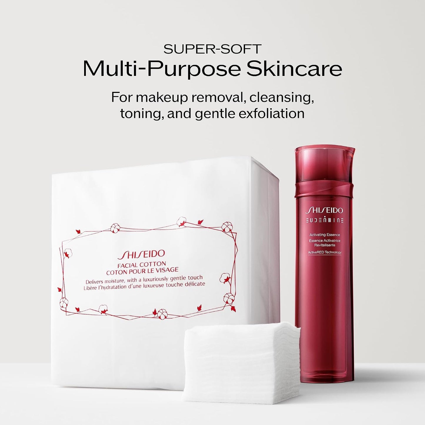HotShiseido Facial Cotton Pads - Includes 165 Squares - for Softener Application & Makeup Removal - 100% Natural, Super Soft