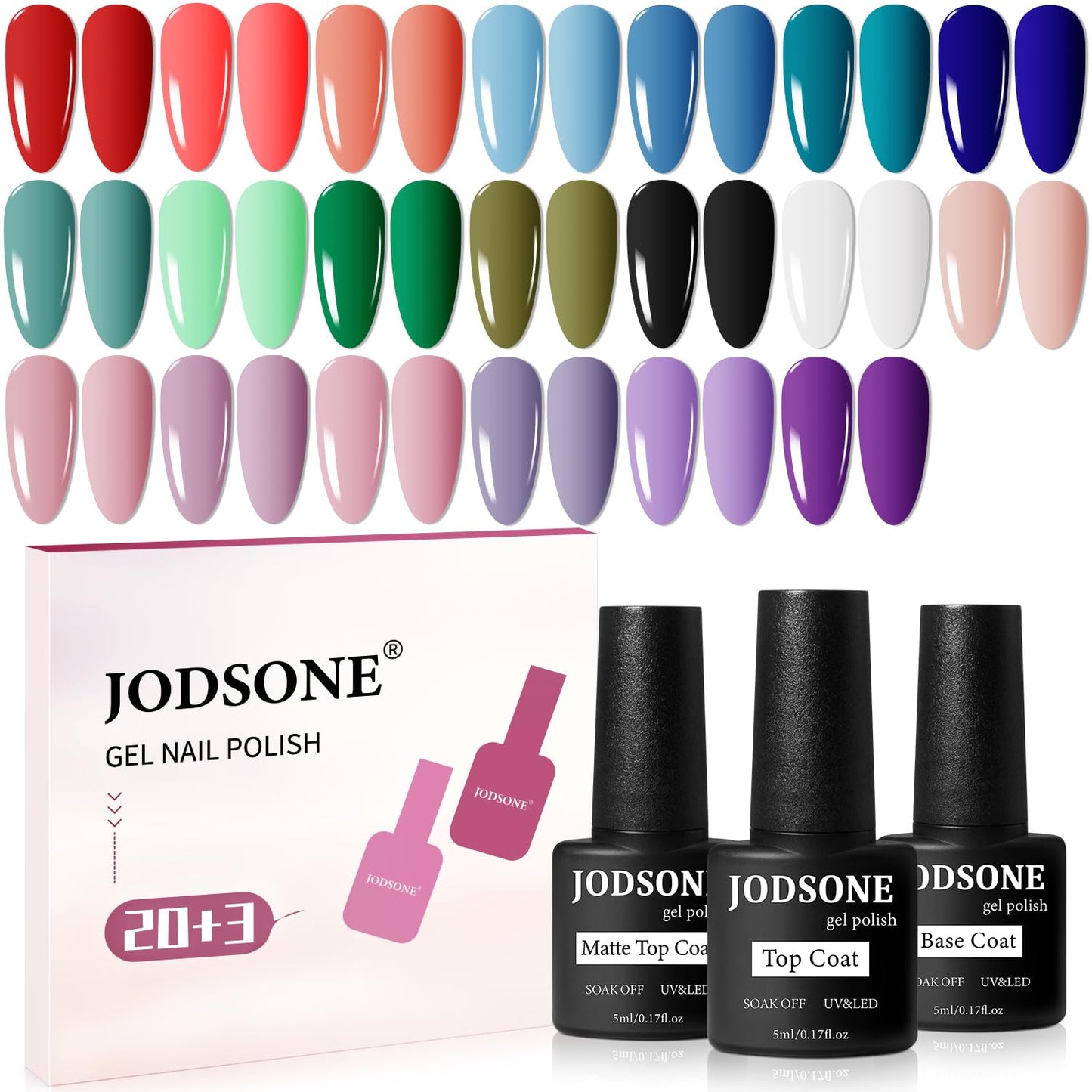 HotJODSONE Gel Nail Polish Kit with U V Light 32 Colors Gel Polish Nail + 4 Functional Adhesive Bottles Kit Soak Off Manicure Tools Gifts for Women