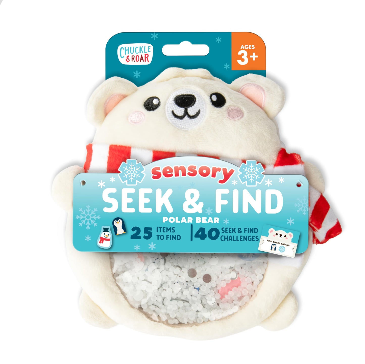 Hot Chuckle & Roar Sensory Seek & Find Scavenger Hunt Bear – Plush Travel Toy with Hidden Objects, 40 No-Reading Challenge Cards, Sensory Activity for Focus & Calm, Toddler Gift Ages 3+