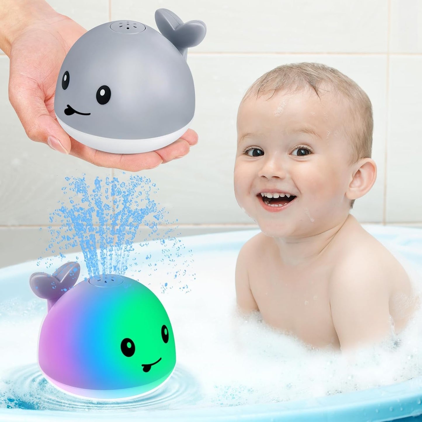 HotGigilli Bath Toys for Kids, Baby Bath Toys, Pool Water Toys for Toddlers, Babies Boy Girl Gifts, Light Up Whale Bath Toy Sprinkler, Birthday Bathtub Fountain Toy