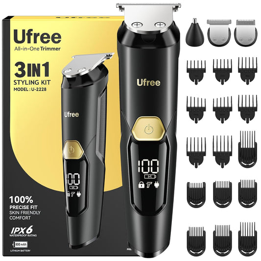 HotUfree 3-in-1 Beard Trimmer for Men, IPX6 Waterproof Electric Razor Shaver, Hair Mustache Body Nose Trimmer, Type-C Clippers Husband Father boy Grooming Kit, Birthday Gifts for Men Dad