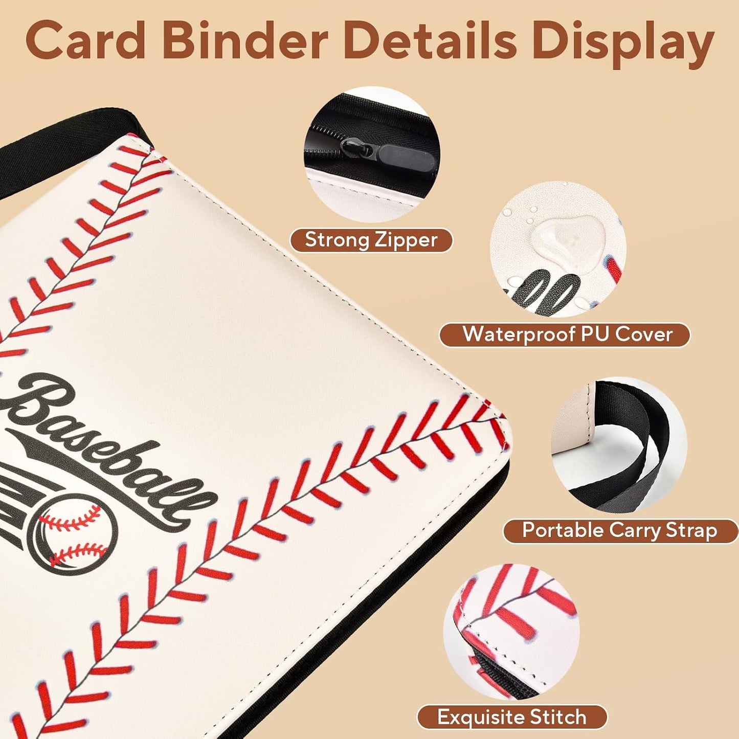 Hot Baseball Card Binder 9 Pocket, 1080 Pockets Trading Card Binder with Zipper, Portable Collector Card Album Storage Organizer for Sports Cards, Game Cards, Gifts for Kids