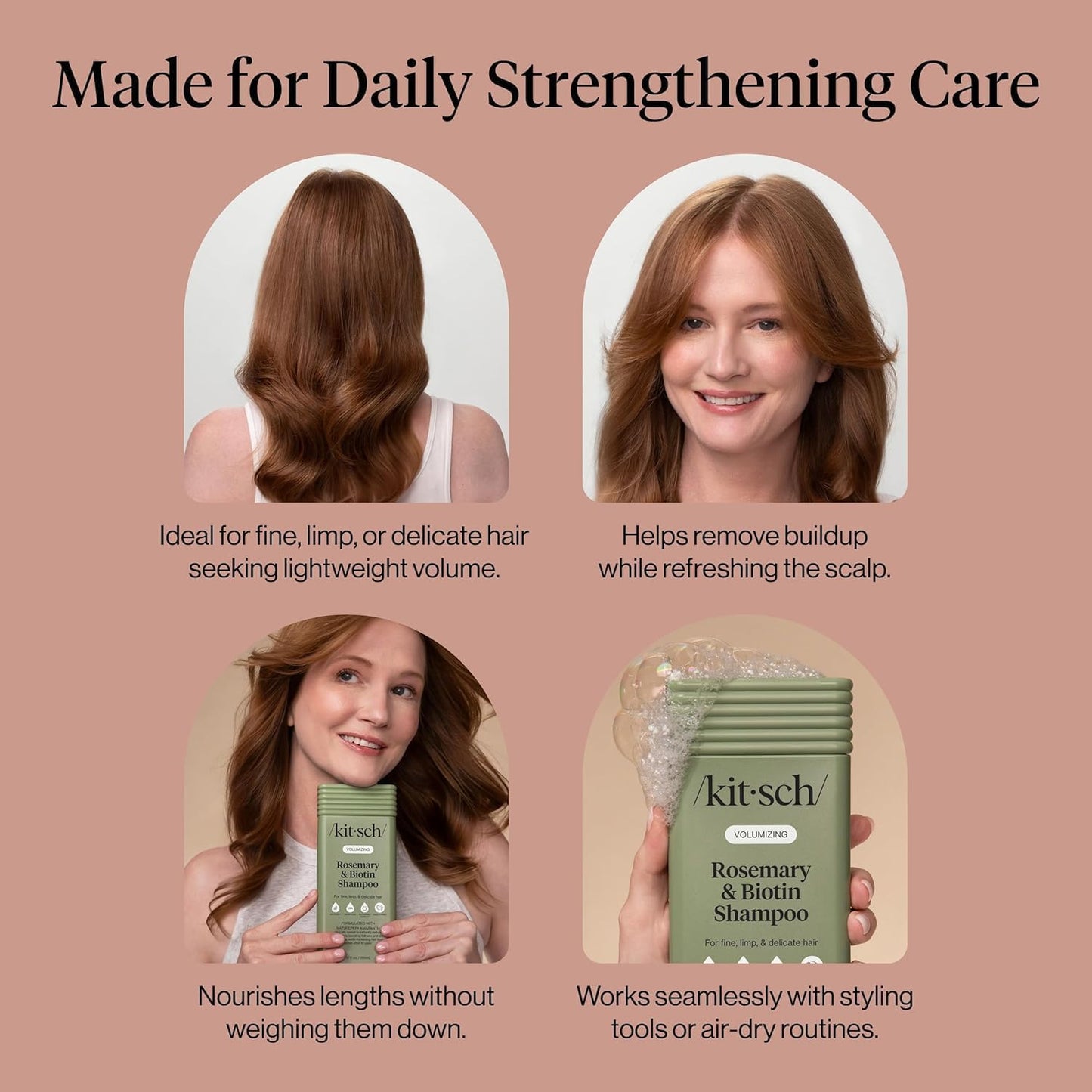 HotKitsch Rosemary & Biotin Shampoo for Hair Growth – Made in USA, 12.3 oz | Volumizing Shampoo for Women & Men – Boosts Fullness and Shine After 1 Use – Clean Bio-Based Hair Care – Color-Safe