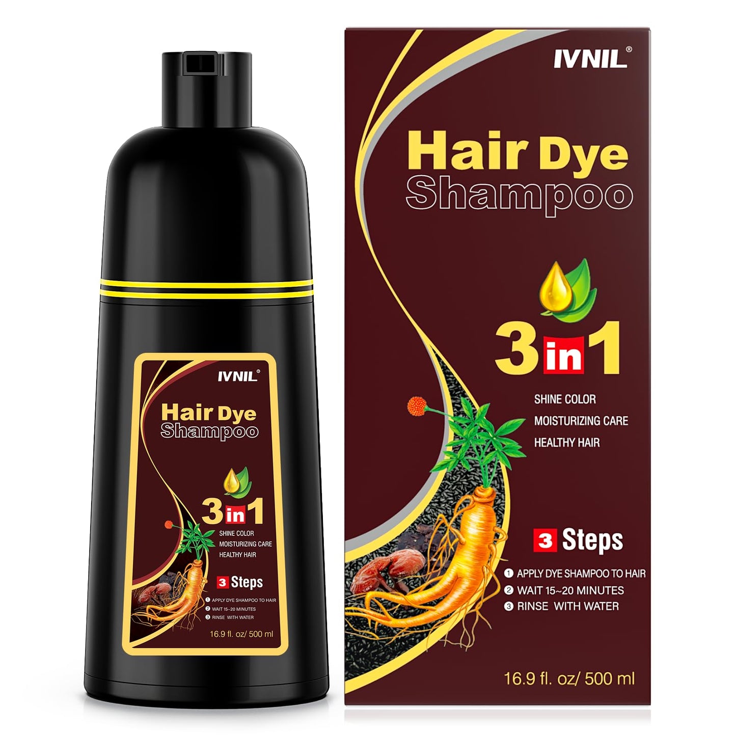 HotIvnil Brown Hair Dye Shampoo for Gray Coverage Hair Color Shampoo Champu Con Tinte Para Canas 3 in 1 Men and Women