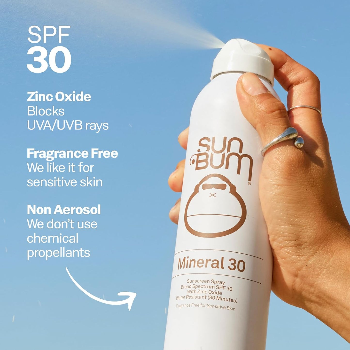 HotSun Bum Mineral SPF 30 Sunscreen Body Spray - NEW FORMULA 2026 Water-Resistant Broad Spectrum Moisturizing Sunscreen with Vitamin E - Hawaii 104 Act Compliant (Without Octinoxate & Oxybenzone) - 6 oz