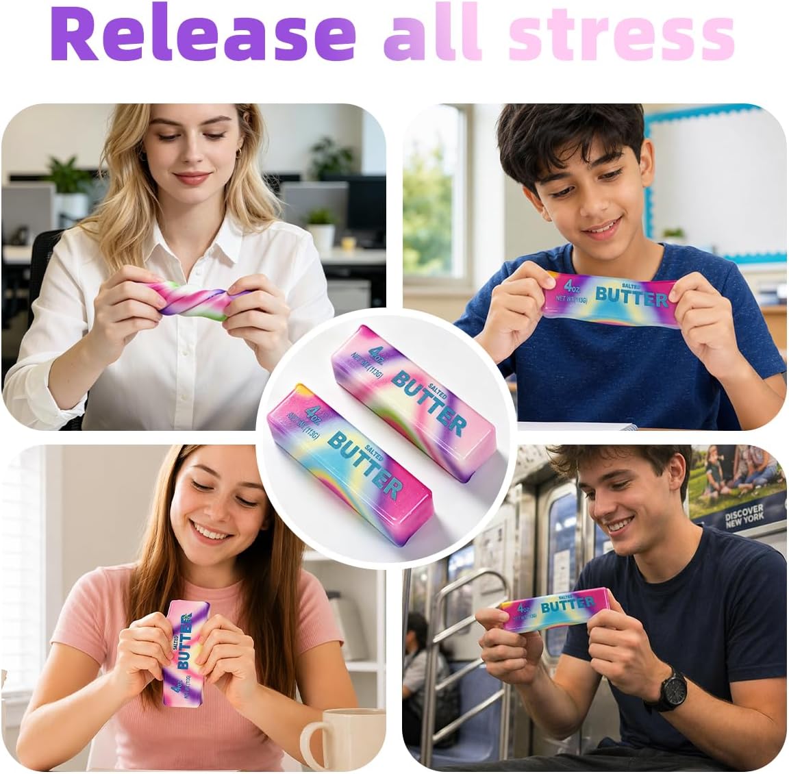 Hot2 Pcs Rainbow Butter Squishy Stick , Super Soft Slow Rising Fidget Squeeze Toy, Colorful Sensory Stress Relief Desk Toy for Home, Office, Travel, Novelty Anxiety Relief Toy for Kids & Adults