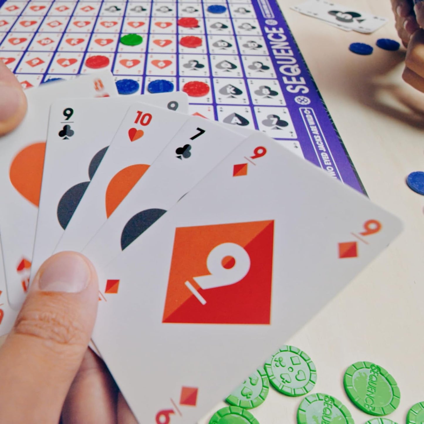 HotSEQUENCE- Original SEQUENCE Game with Folding Board, Cards and Chips by Jax ( Packaging may Vary ) White, 10.3" x 8.1" x 2.31"