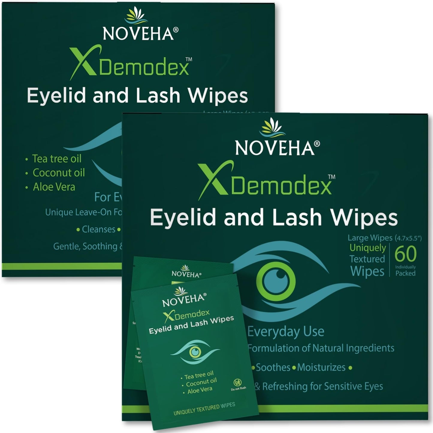 HotNOVEHA Demodex Eyelid & Lash Wipes | Box Of 60 Individually Wrapped Extra Strength Cleansing Eyelash Wipes - Battle Itchy & Irritated Eyes associated with Demodex Mites, Naturally Remove debris