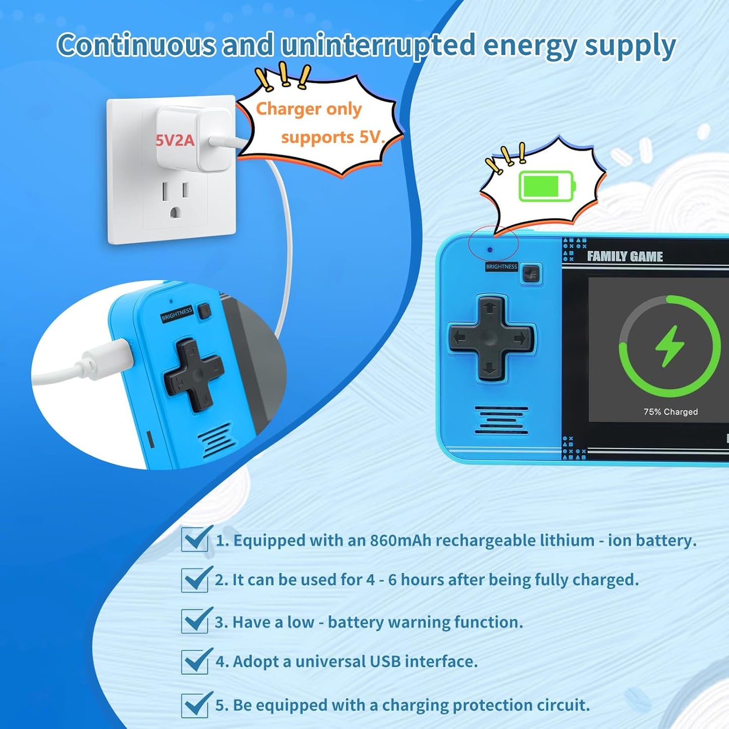 HotHandheld Game for Kids -Preloaded 220 Retro Video Games, Portable Gaming Player with Rechargeable Battery 3.0" LCD Screen, Mini Arcade Electronic Toy Gifts for Boys Girls (Blue)