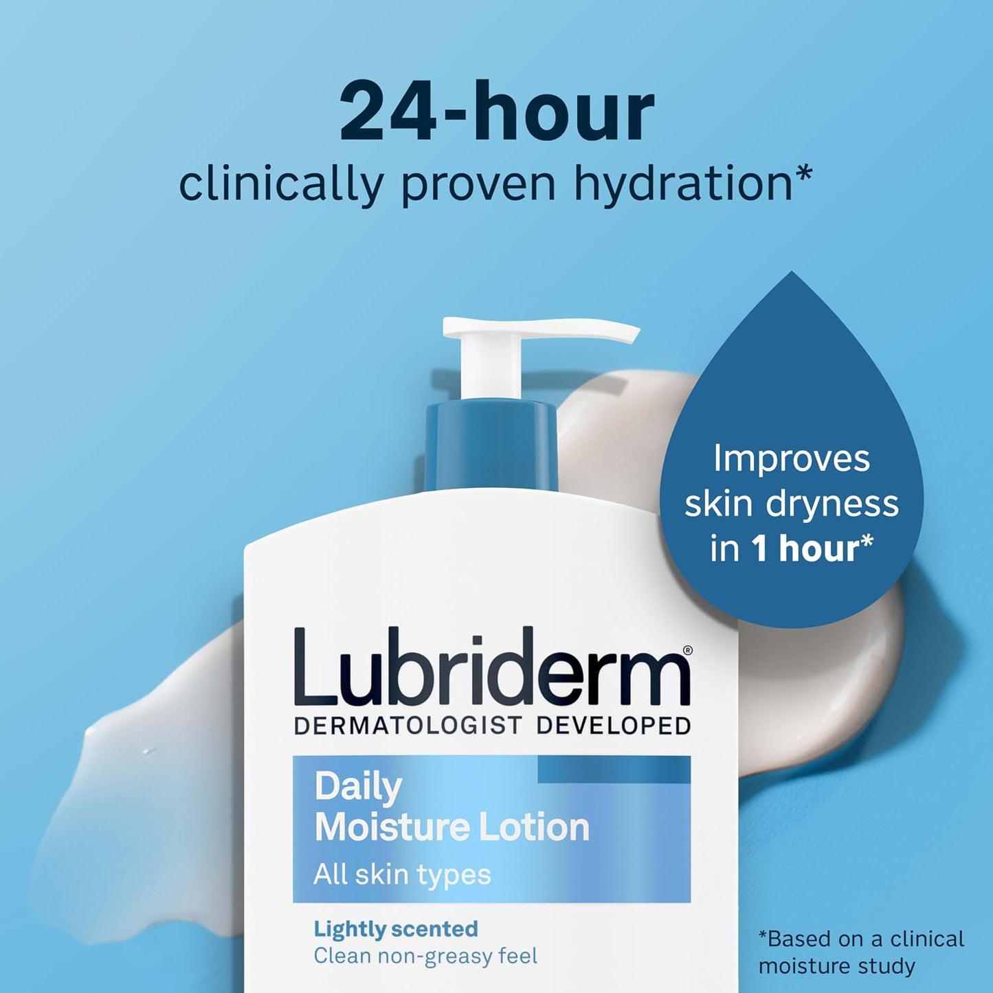 HotLubriderm Daily Moisture Body Lotion + Pro-Ceramide, Body Lotion for Dry Skin, Shea Butter, Glycerin, Lightly Scented Hand Lotion, Non-Greasy 24-Hour Moisturizer, Paraben & Dye Free, 24 Fl Oz